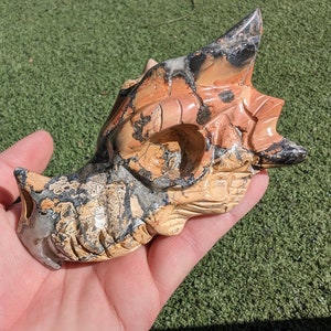 Repaired Maligano Jasper Dragon Skull, Rare, 5.0" long, Medium size, Crystal Dragon Head, Skull, hand carved, high quality and Details! MJD5