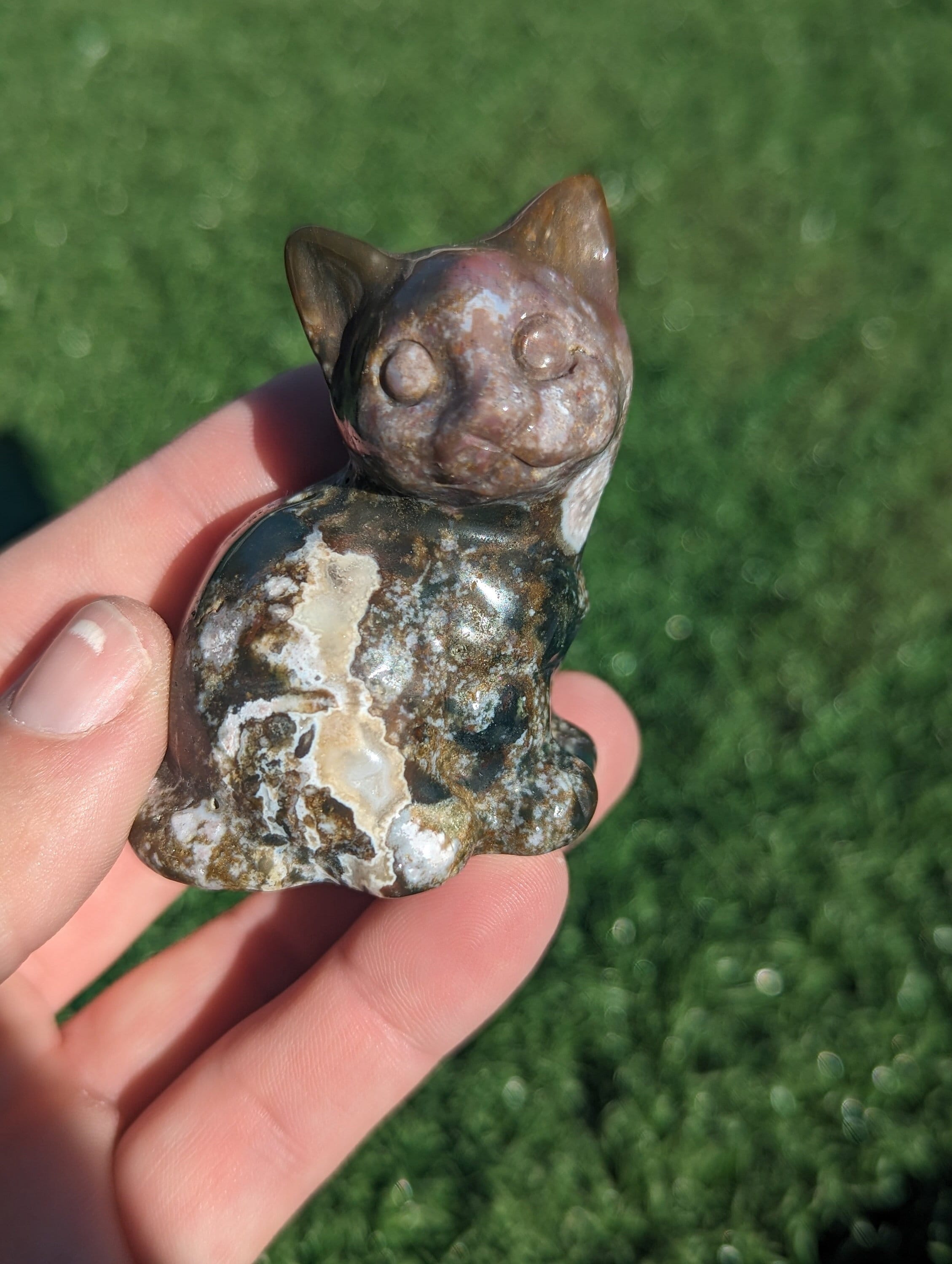 オーシャン ジャスパー キャット カービング、2.7 インチ クリスタル