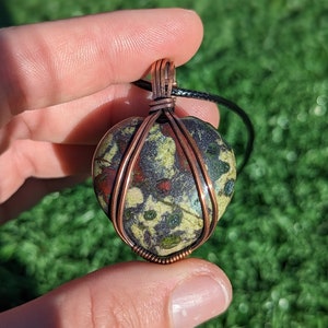 Dragon Blood Jasper Heart necklace, Crystal Wire Wrapped Pendant, Hand Made