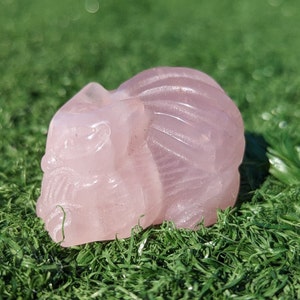 Rose Quartz nine tailed fox carving.  6 tail fox carving or figure in pink rose quartz. 1.75-2 inches.