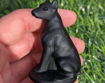 Black Obsidian Doberman Crystal | Natural Stone Carved Doberman