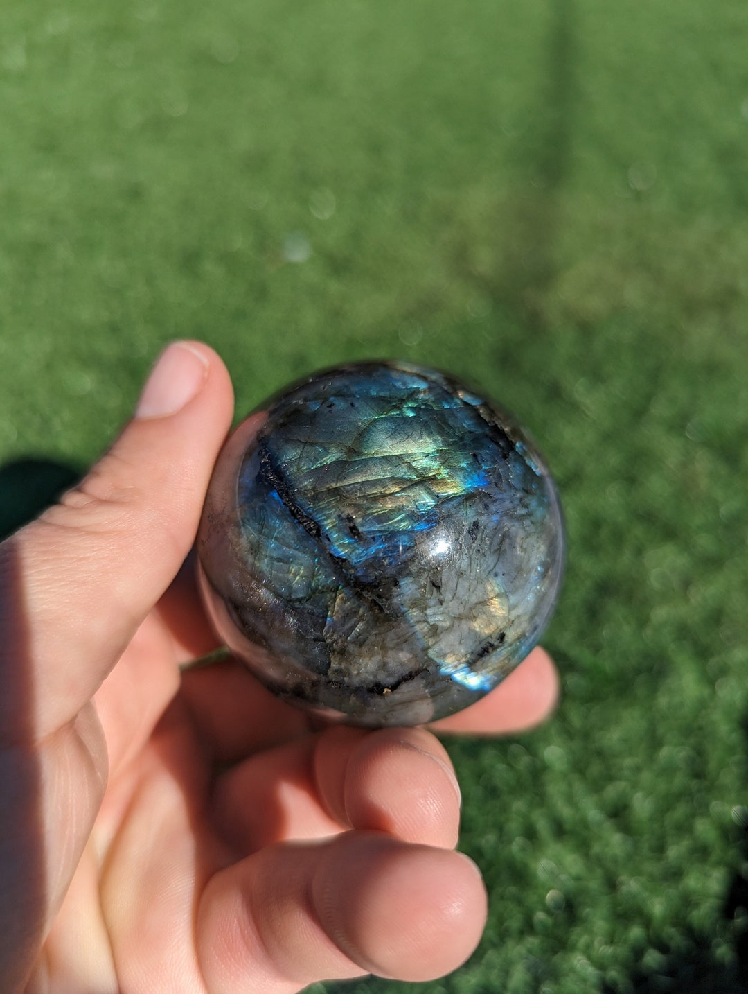 Labradorite Sphere 54.2 Mm. Amazing Blue Flash on One Side and Sunset ...