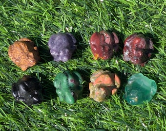 Crystal frog carving, You chose gemstone,  Green Fluorite, Mookite, Ocean Jasper.