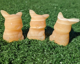 Crystal Pikachu medium carving 2", free standing, Yellow Calcite Pikachu gift