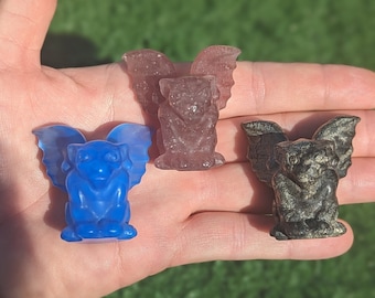 Crystal Gargoyle, Choose by gemstone 1.5", free standing, Blue Opalite, Strawberry Quartz, Pyrite