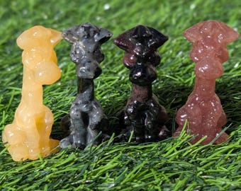 Crystal Giraffe Carving, Chose by Gemstone. 2.3 inches tall.  Yellow Calcite, Larvakite, Garnet, and Stawberry Quartz.