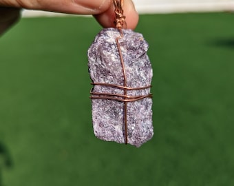 Ruwe steen Lepidolieten Draad Verpakte Ketting Hanger Paars Kristal