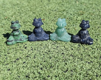 Crystal Yoga Foog Carving, 1.5" Chose by gemstone. Meditating Frog. Ruby in Zoisite, Blue or Green Aventurine, and Dark Sodalite.