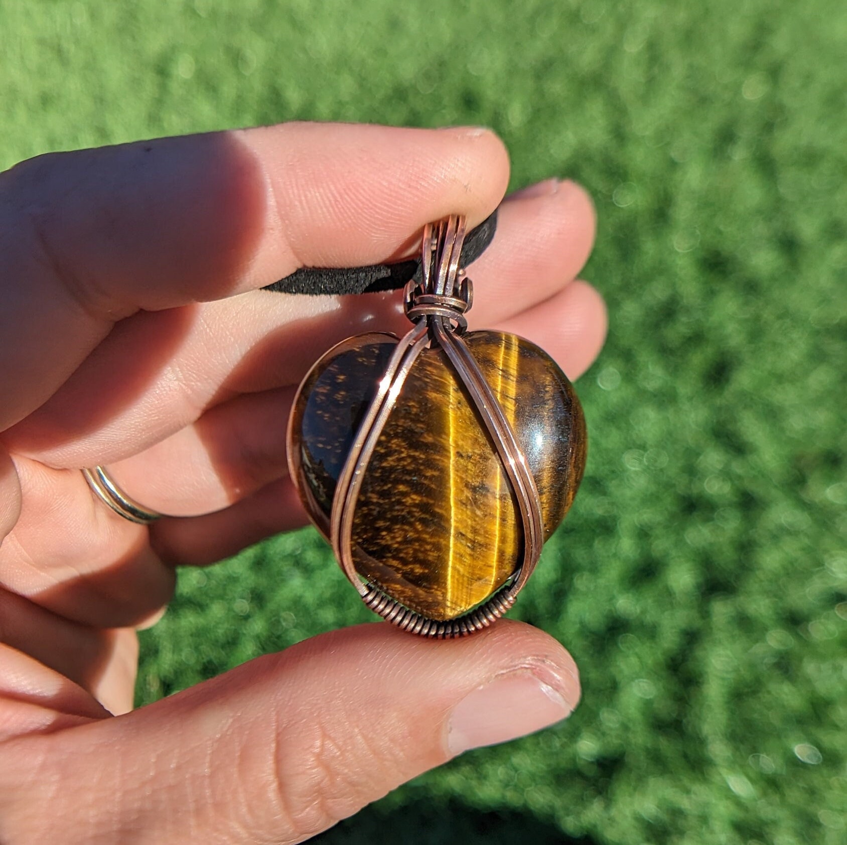 Handcrafted Wire Wrapped Tigers Eye Heart Tiara wire-wrapped-raw-tigers-eye-  main image 2