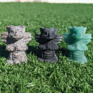 Crystal Dragon Figure Carving, Medium Size, chose by gemstone type, Yooperlite, obsidian, Green Aventurine. Matt finish. Yoga Dragon.