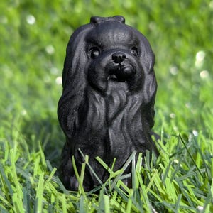 Crystal Lhaso Apso or Shih tzu  Dog Carving 2.2&quot; Obsidian Dog, Stone Dog. Obsidian Black Dog Carving. = Dog Figure for gift or collectors