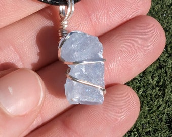 Blue Calcite Rough Crystal Wire Wrapped Raw Stone Pendant or Necklace  BC5 mini pendant