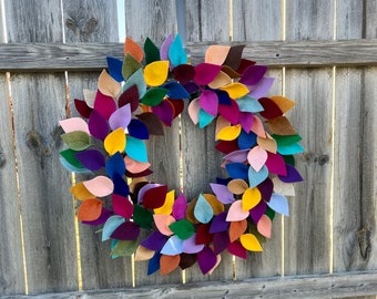 Multicolor felt wreath, home decor, front door decor.
