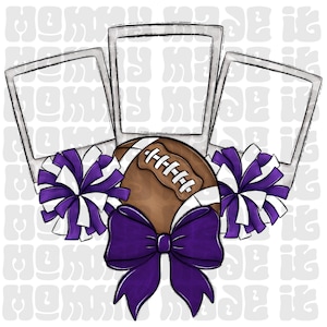 Purple Football Cheer PNG: Coquette Bow, Pompoms (Digital Design)