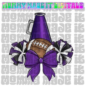 Purple Football Cheer PNG: Coquette Bow, Megaphone (Digital Download