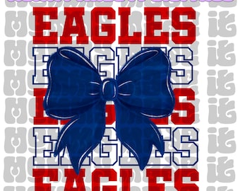 Eagles Mascot PNG: Red and Navy Coquette Bow Design (Digital Download