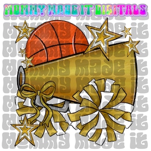Gold Basketball PNG GOLD Cheer Png Coquette Bow Digital Photo Design School Spirit Wear Digital Design Download Sports Png