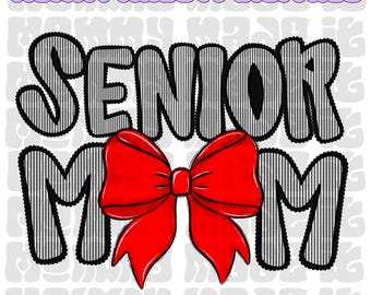 Senior Mom Coquette Bow PNG: Seersucker Alpha Design (Digital Download