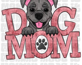 Mamma di Pitbull PNG / Impronta di zampa rosa per mamma di cane Disegno a mano Pitbull Sublimazione DTF Opera d'arte DTF (Download del design digitale)