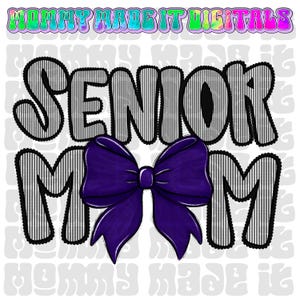 Senior Mom Coquette Bow PNG: Seersucker Alpha Design (Digital Download