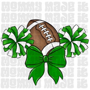 Green - Football Cheer - Football Digital PNG - Sports Digital Design Sublimation DTF  Spirit Wear Digital Cheerleading Coquette Bow