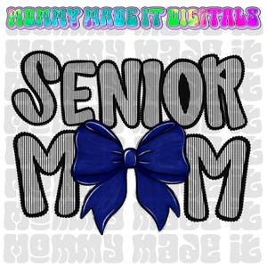 Senior Mom Coquette Bow PNG: Seersucker & Navy Blue (Digital Design