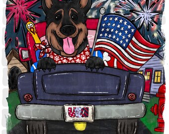 German Shepherd Fourth of July Dog Digital Design for Sublimation or DTF Cute Patriotic Pup for Dog and Animal Lovers USA Pawtriotic PNG