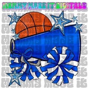 Blue Basketball PNG Blue Cheer Png Coquette Bow Digital Photo Frame Design School Spirit Wear Digital Design Download Sports Png