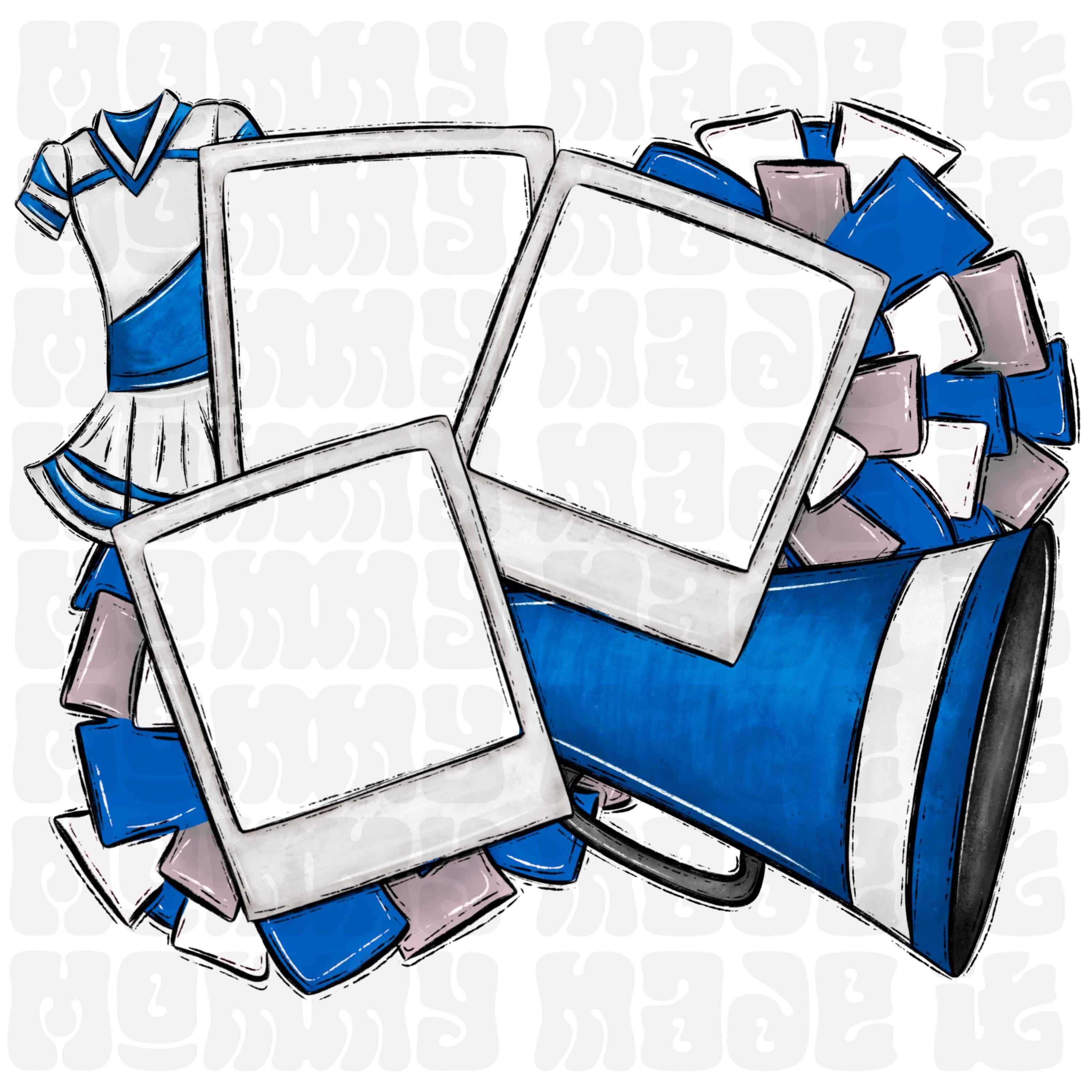 Cheer Photo Frame Blue Cheer Photo Frame PNG, Pom Poms, Canva Template (digital Design ...
