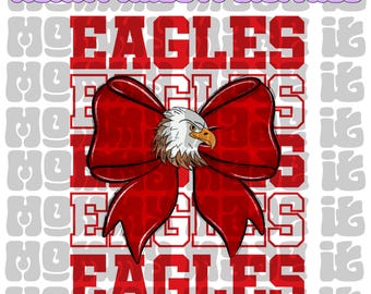 Eagles Mascot PNG | Red Spirit Wear, Coquette Bow (Digital Design)