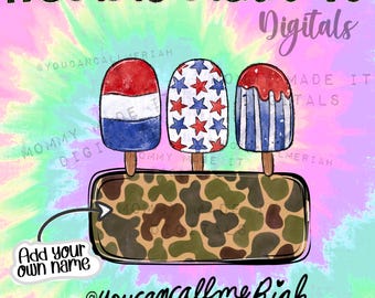 Camo Camouflage Red White Blue Fourth of July Name Plate RWB USA Personalizable 4th of July  Patriotic  Popsicles Digital Design Download