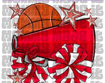 Baloncesto rojo PNG: Lazo de porristas, diseño de marco de fotos (descarga digital)