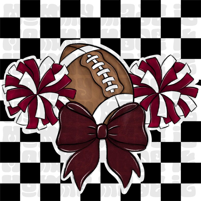 Burgundy Football Cheer PNG – Coquette Bow, Pom Poms (digital Download ...