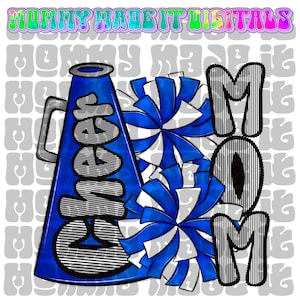 Cheer Mom PNG: Megaphone & Pompoms - Sports Design (Digital Download)