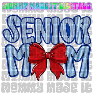 Red and Blue Senior Mom Coquette Bow PNG: Seersucker Design (Digital Download