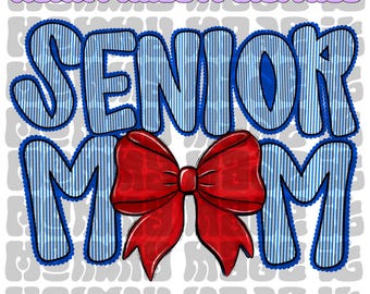 Red and Blue Senior Mom Coquette Bow PNG: Seersucker Design (Digital Download