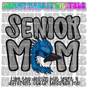 Senior Mom Blue Jay Mascot PNG: Seersucker Design (Digital Download)