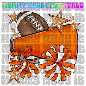 Orange Football Cheer PNG Sports Digital Design Sublimation DTF  Spirit Wear  Cheerleading  Stars Clipart Coquette Bow Megaphone Pom Poms