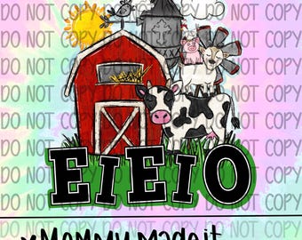 E-I-E-I-O Farm Animals PNG, Kids Shirt Design (Digital Download)