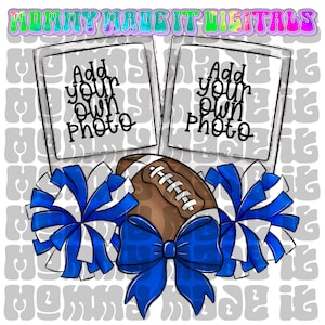Blue Football PNG |Blue Cheer Png| Blue Coquette Bow Digital | Photo Frame Design | School Spirit Wear Digital Design Download | Sports Png
