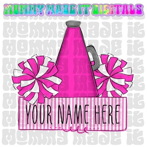 Pink Seersucker Kids Name Digital Design Cheer PNG Clipart Design megaphone Cheerleader design