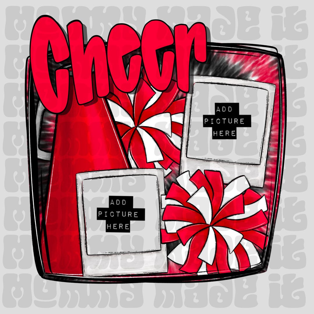 Red Cheer Card Red Cheerleading Photo Frame, Pom Poms Design (PNG) - Etsy