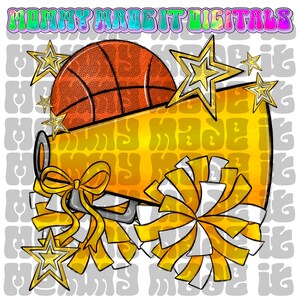 Yellow Basketball PNG Yellow Cheer Png Coquette Bow Digital Photo Frame Design School Spirit Wear Digital Design Download Sports Png