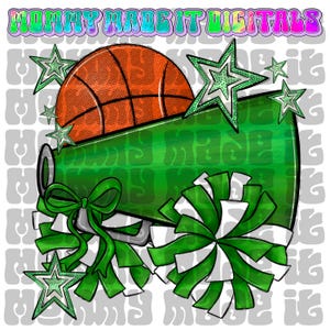Green Basketball PNG Green Cheer Png Coquette Bow Digital Photo Frame Design School Spirit Wear Digital Design Download Sports Png