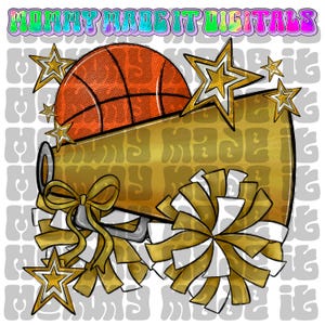 Gold Basketball PNG Green Cheer Png Coquette Bow Digital Photo Frame Design School Spirit Wear Digital Design Download Sports Png