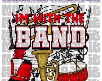 Red School Colors Band Design: Music Notes PNG (Digital Download