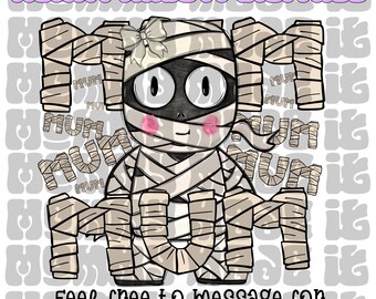 Girl Mummy Halloween Design with Coquette Bow Spooky Cute Mum Mom Cute Halloween Digital Design Kids Halloween Design
