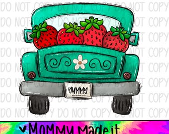 Strawberry Digital Design for Pocket Designs, Stickers and More Back of Truck with Farm Fresh Fruit Png