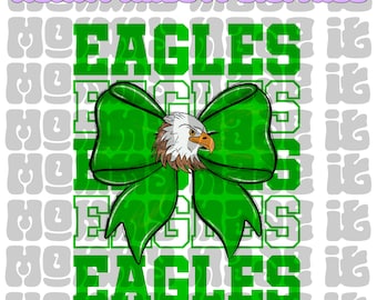 Eagles Mascot PNG | Kelly Green Bow, Spirit Wear (Digital Design)