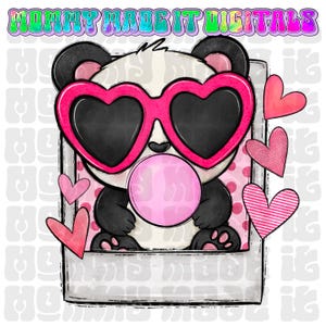 Panda Png Panda Bubble Gum Panda Heart Glasses Png Sublimation Design Digital Download Pink Digital Design